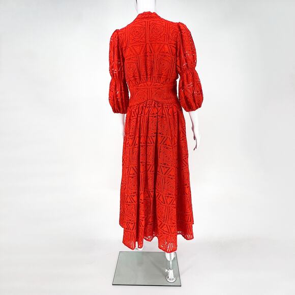 Cult Gaia Willow Guipure Lace Midi Dress Red Madeira Puff Sleeve Size M - Picture 7 of 7